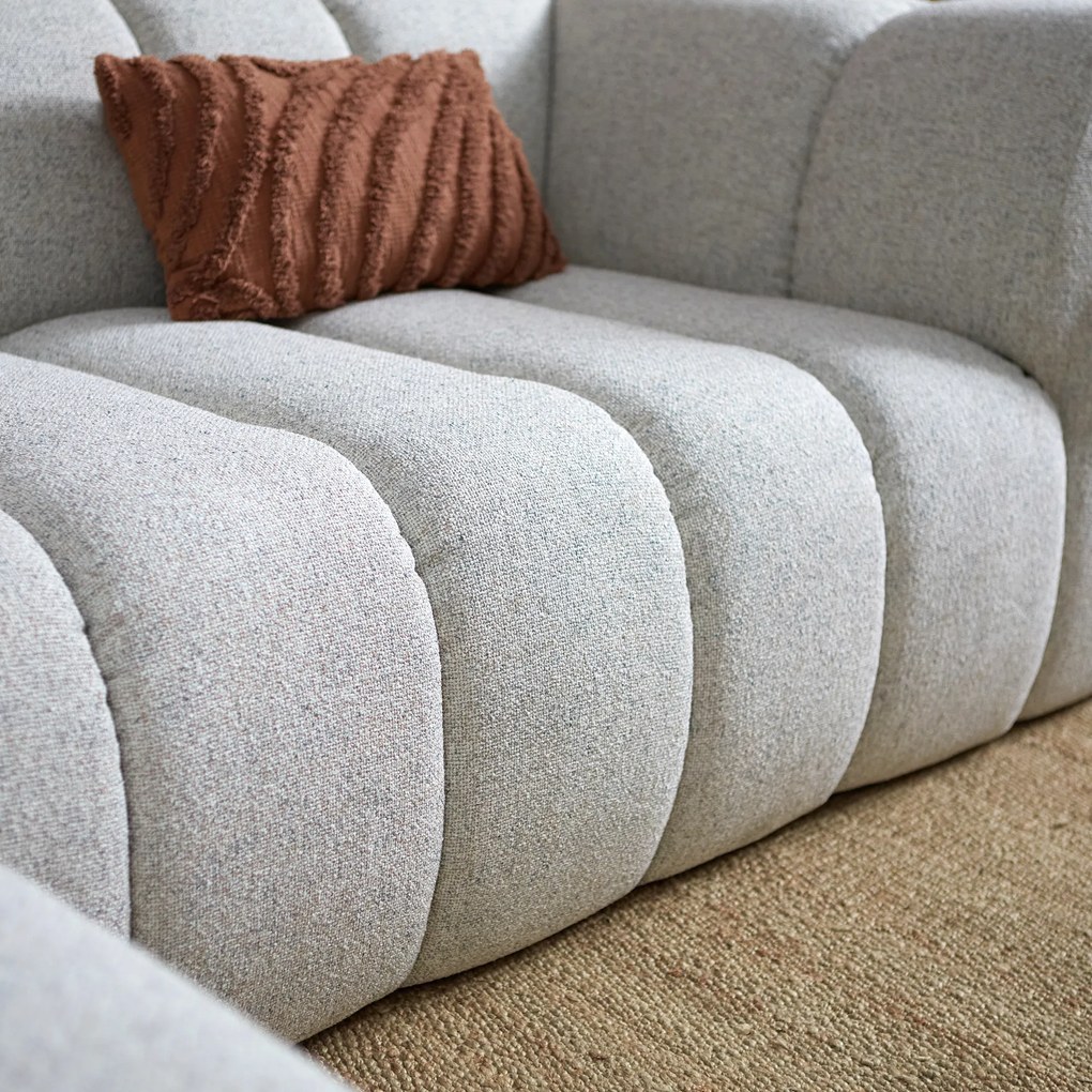 Bank Met Strepen Stiksel Grijsbeige Chaise Longue Links