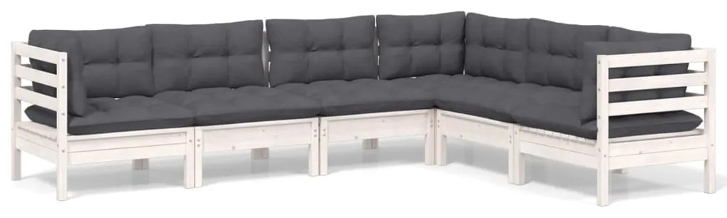 vidaXL 6-delige Loungeset met kussens massief grenenhout wit