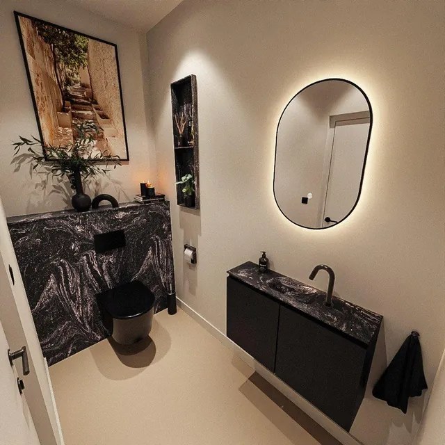 MONDIAZ TURE-DLUX 80cm toiletmeubel Urban. EDEN wastafel Lava positie midden. Met 1 kraangat. TUREDX80URBM1LAV