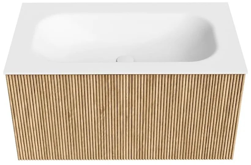 Mondiaz Kurve 80cm badmeubel oak met 1 lade en wastafel big small midden zonder kraangat