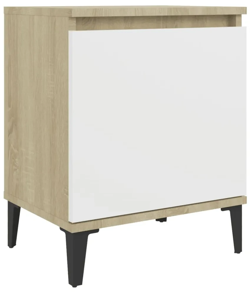 vidaXL Nachtkastje met metalen poten 40x30x50 cm sonoma eikenkleur wit