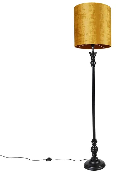 Vloerlamp zwart met stoffen kap goud 40 cm - Classico Klassiek / Antiek E27 Binnenverlichting Lamp