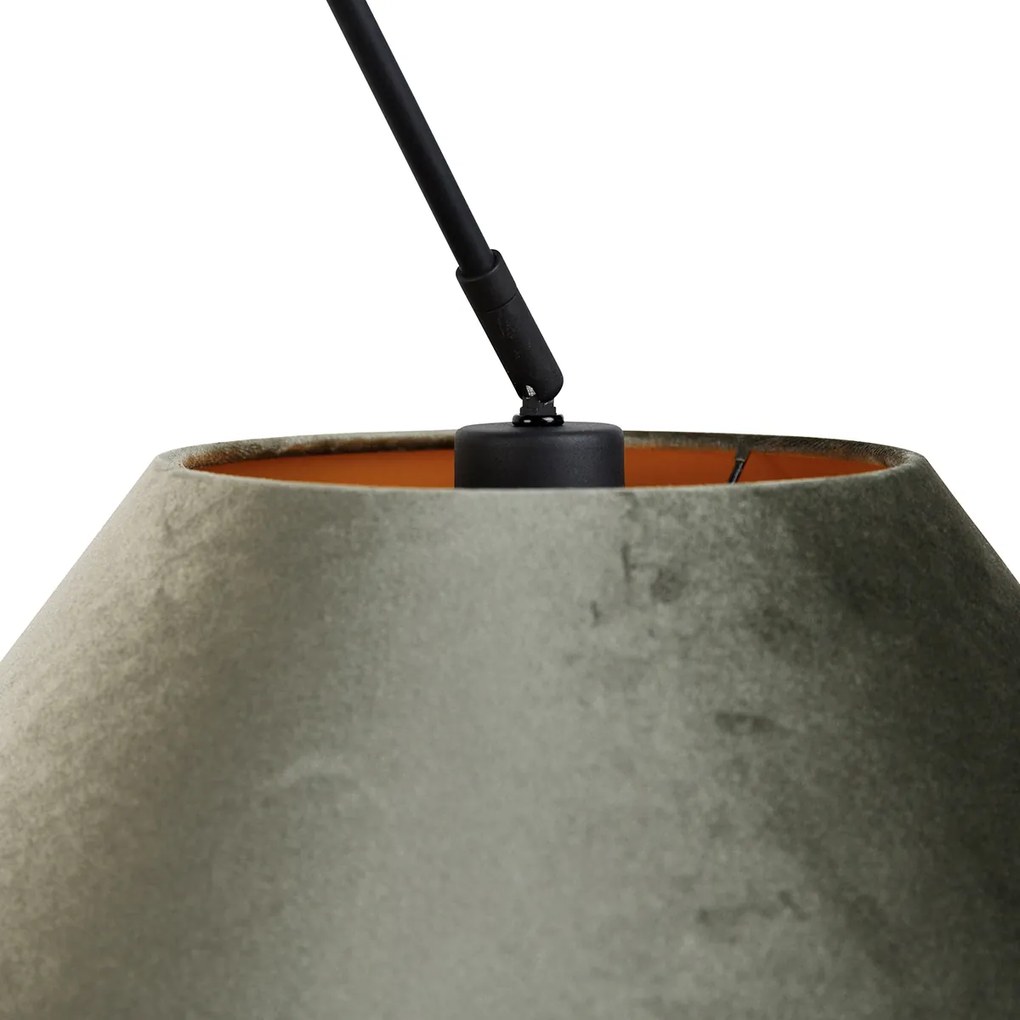 Hanglamp zwart met dubbele velours lampenkap groen met gouden binnenkant - Blitz Klassiek / Antiek, Modern E27 rond Binnenverlichting Lamp