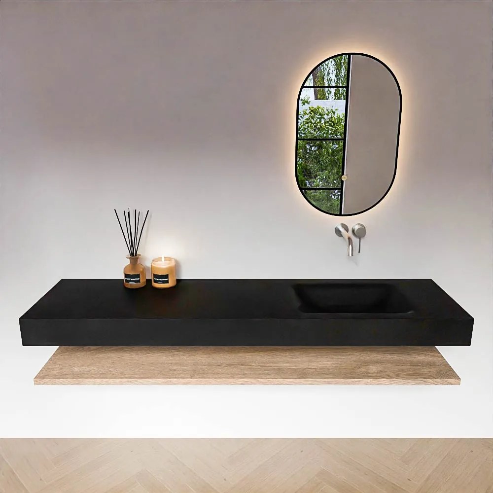 Zaro Alan badmeubel 180cm met planchet washed oak en vrijhangende wastafel cloud rechts zonder kraangat urban