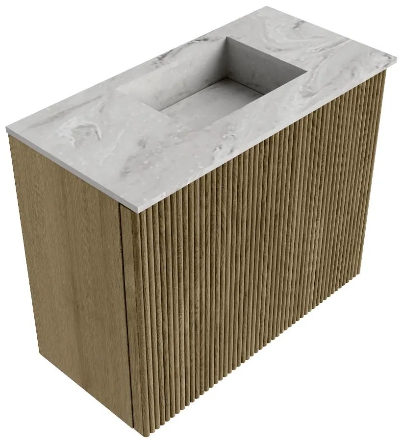 Mondiaz Joya DLux 50cm toiletmeubel dusk met wastafel faye rechts zonder kraangat glace