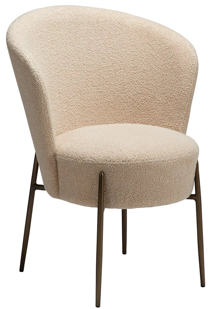Dan-Form Orbit Eetkamerstoel Met Hoge Rugleuning Rond Boucle Almond Shimmer