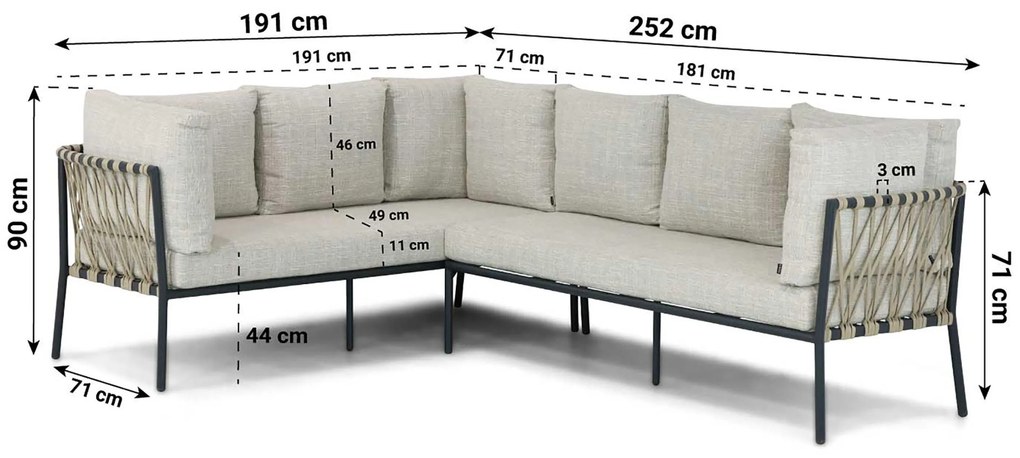 Dining Loungeset 7 personen Aluminium/rope Grijs Lifestyle Garden Furniture Cordani