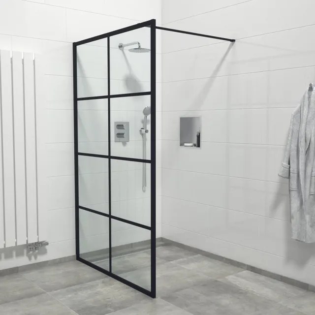 Marenza Bellini Inloopdouche - 140x200cm - helder glas - windows frame buitenzijde - anti kalk - mat zwart Windows-140