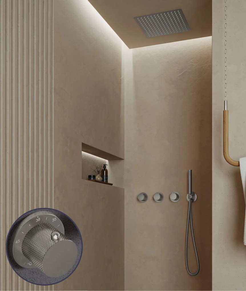 Saniclear Plus Curved inbouw regendouche met inbouw douchekop 30x30cm en staafhanddouche RVS