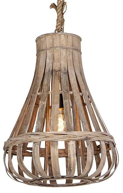 Eettafel / Eetkamer Landelijke hanglamp hout met touw 42cm - Excalibur Landelijk / Rustiek E27 rond Binnenverlichting Lamp