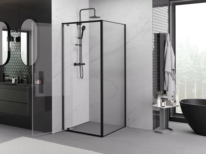 Mexen Exo draaibare douchecabine 90 x 90 cm, transparant, zwart - 8181-090-090-70-00