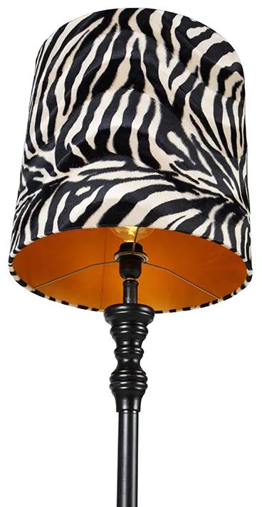 Stoffen Vloerlamp zwart met kap zebra dessin 40 cm - Classico Klassiek / Antiek E27 Binnenverlichting Lamp