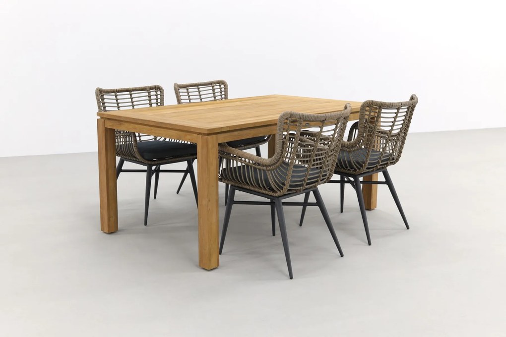 Jasmine Naturel/Rome 4-persoons dining tuinset 170x100 cm. - Brown teak