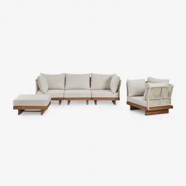 Tuinset Met Modulaire 3-delige Bank Met 2 Hoekfauteuils, Fauteuil En Poef Van Acaciahout Dailin Acacia Bruin - Sklum
