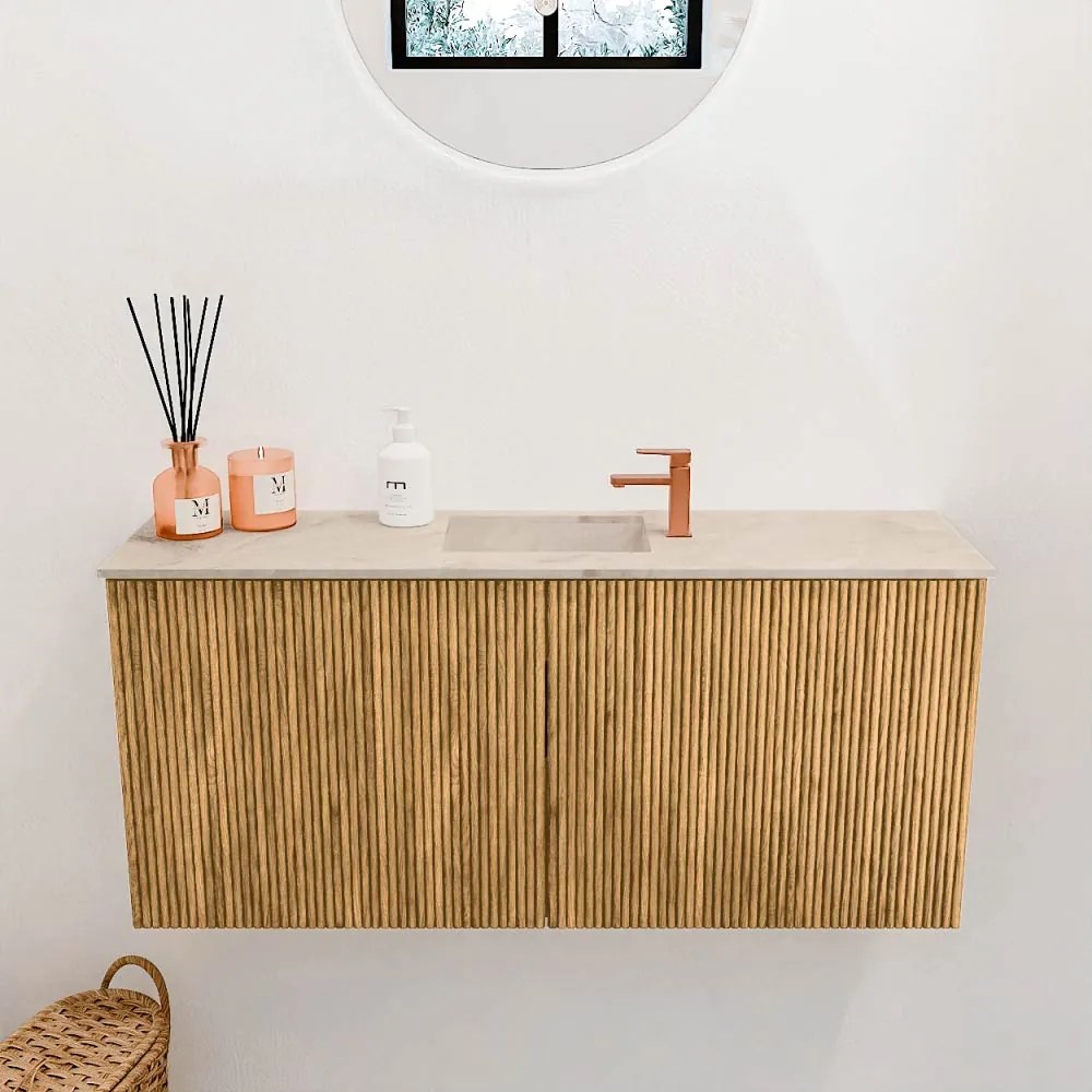 Mondiaz Joya DLux 90cm toiletmeubel oak met wastafel faye midden 1 kraangat frappe