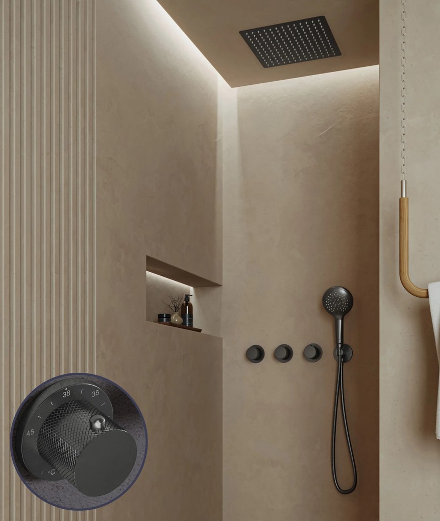 Saniclear Plus Curved inbouw regendouche met inbouw douchekop 30x30cm en 2 standen handdouche verouderd ijzer - gunmetal