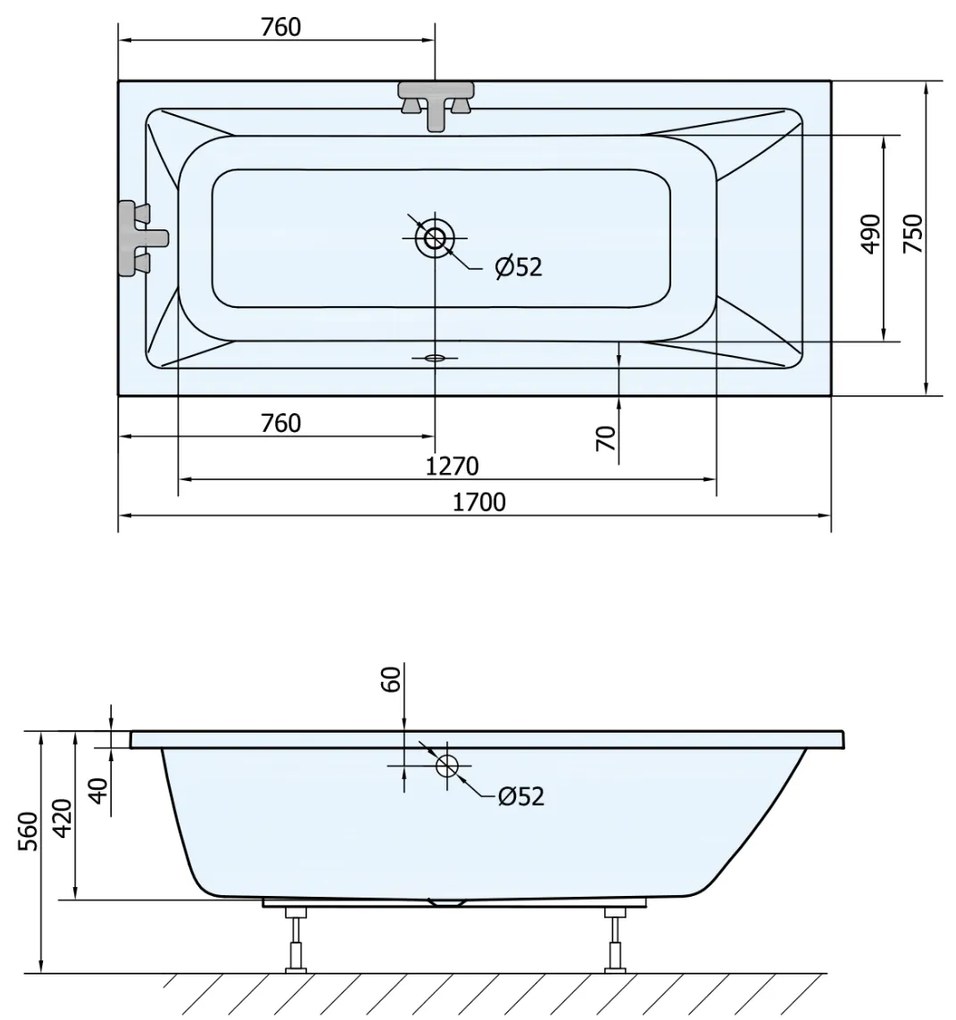 Aqualine Nisa ligbad 170x75x42cm wit