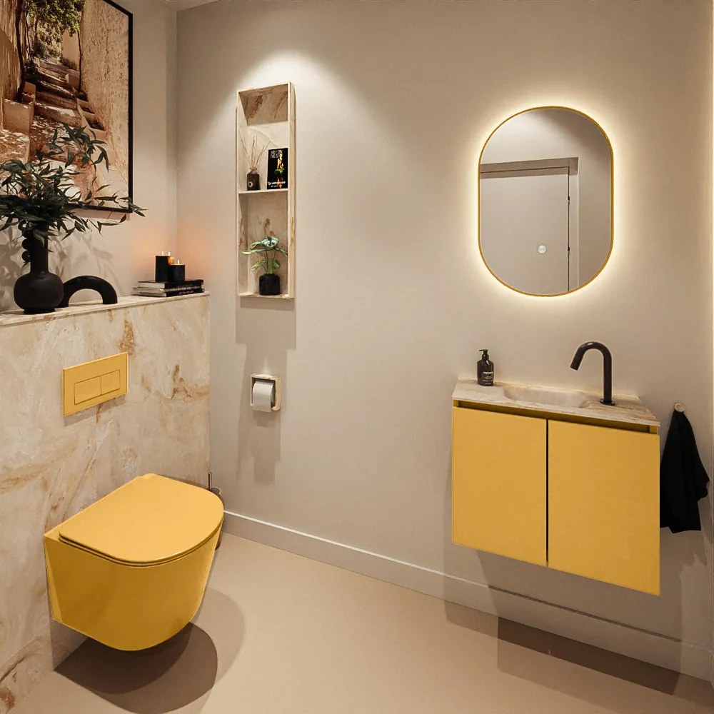 Mondiaz Ture DLux toiletmeubel 60cm ocher met wastafel frappe midden met kraangat