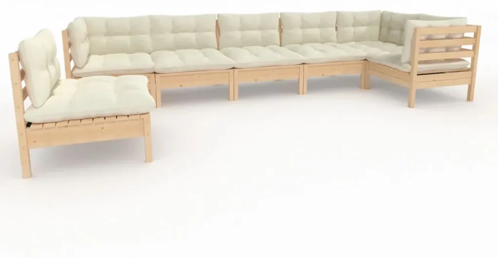vidaXL 7-delige Loungeset met crèmekleurige kussens grenenhout