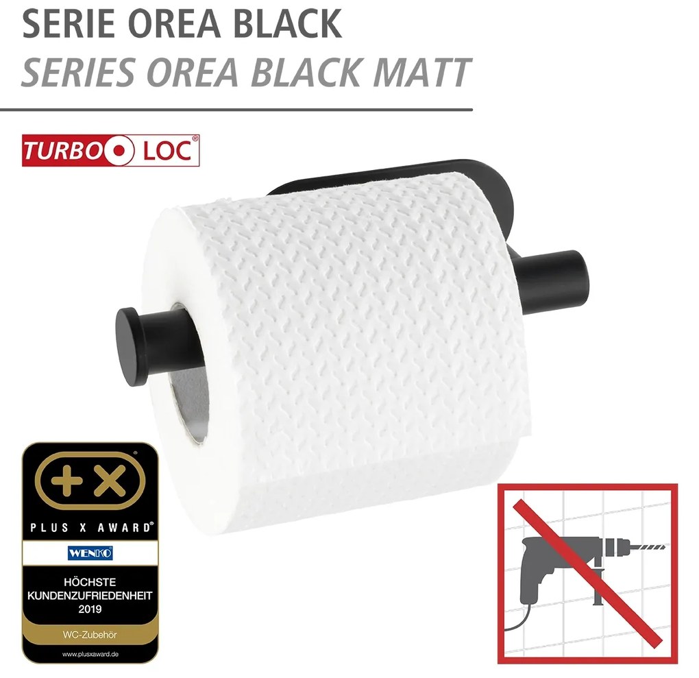 Wenko Orea turbo-loc toiletrolhouder RVS zwart mat