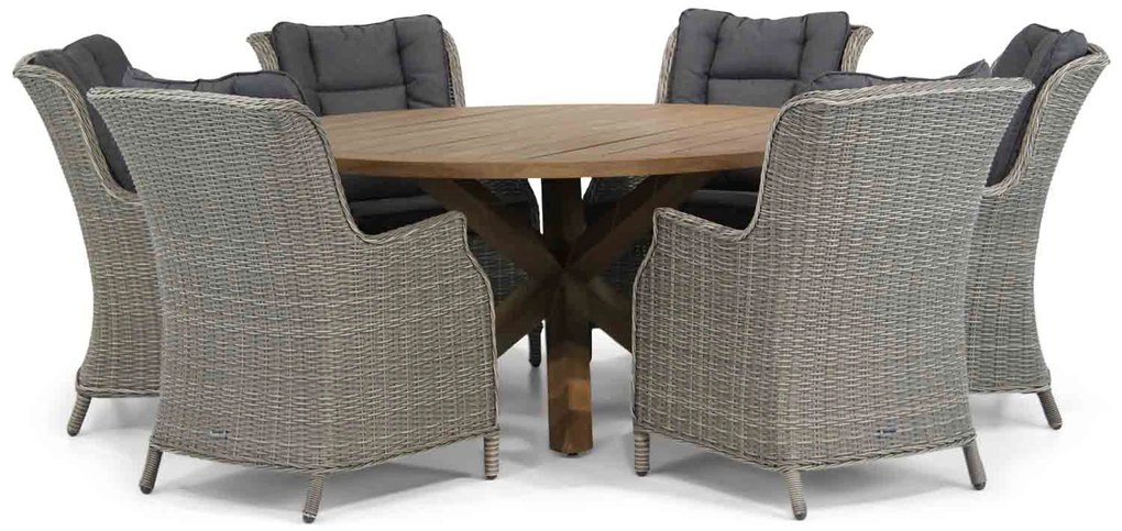 Tuinset Ronde Tuintafel 6 personen 160 cm Wicker Grijs Garden Collections Aberdeen/Sand