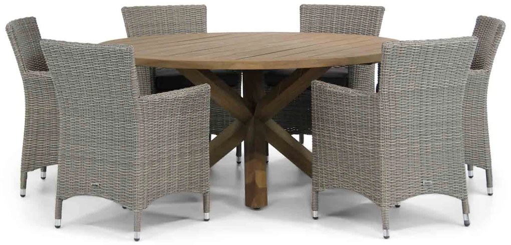 Tuinset Ronde Tuintafel 6 personen 160 cm Wicker Grijs Garden Collections Dublin/Sand