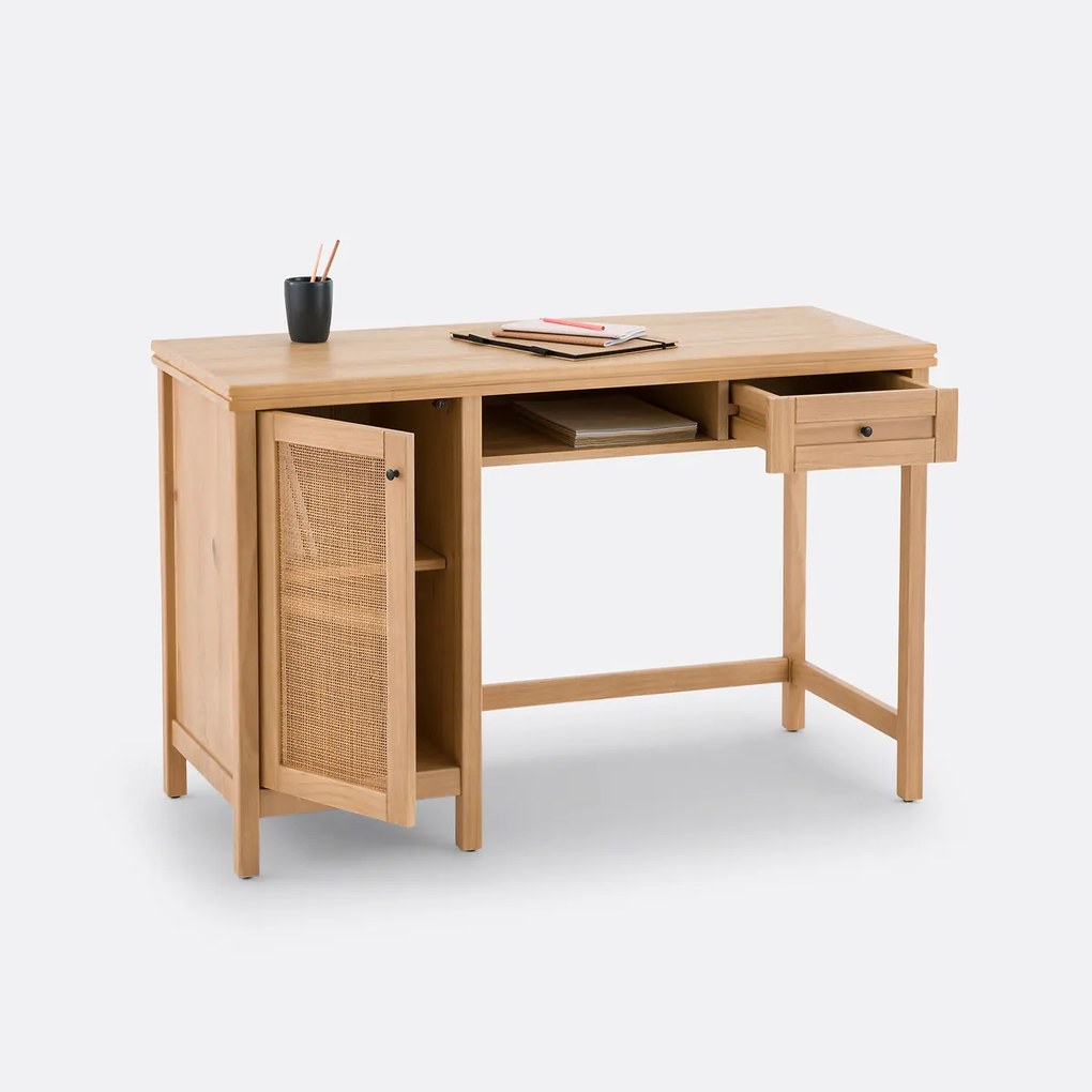 Bureau in massief dennen- en riethout Gabin