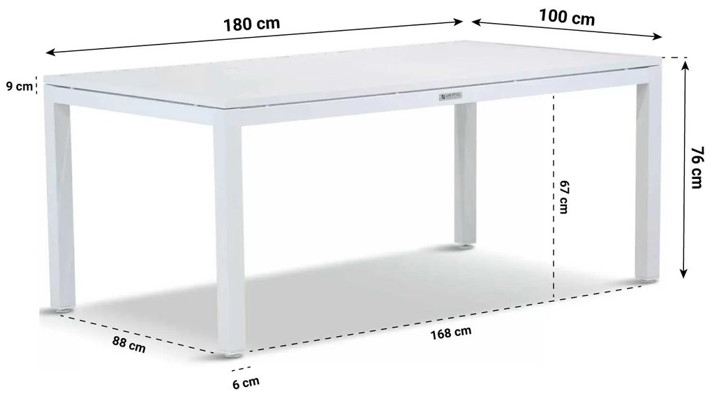 Dining Tuintafel rechthoekig 180 x 100 cm Aluminium Wit Concept