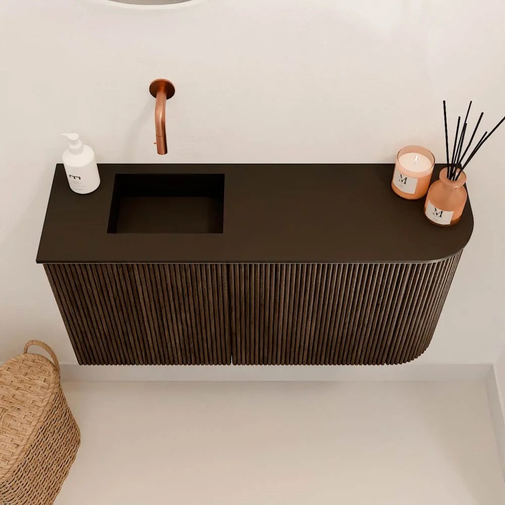 Mondiaz Joya 80cm toiletmeubel ronding rechts walnut met wastafel faye links zonder kraangat urban