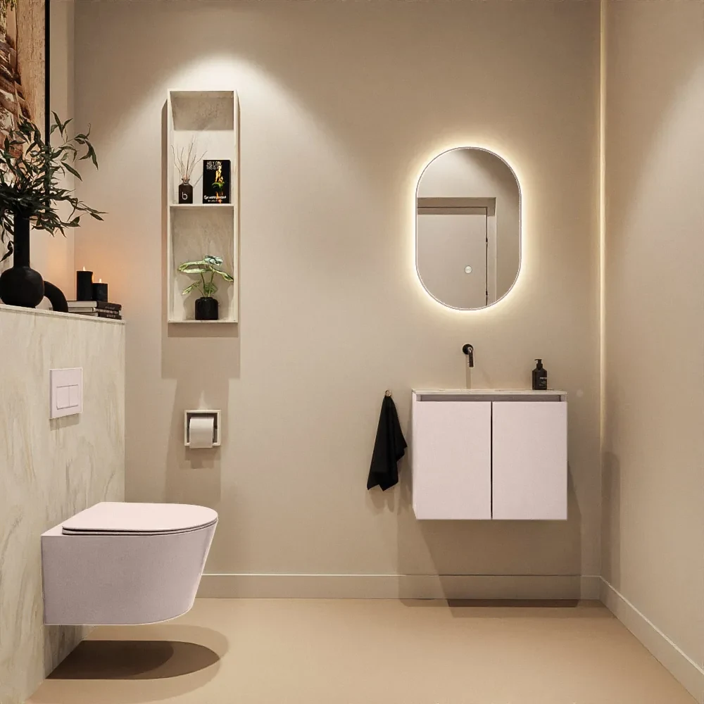 Mondiaz Ture DLux toiletmeubel 60cm rosee met wastafel ostra links zonder kraangat