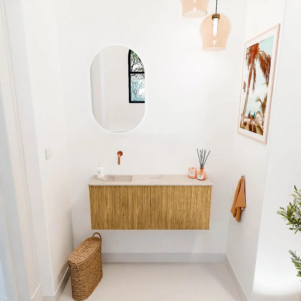 Mondiaz Joya DLux 100cm toiletmeubel oak met wastafel faye links zonder kraangat frappe
