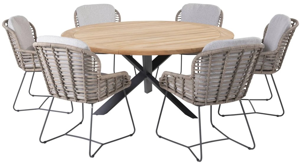 4 Seasons Outdoor Lugano dining set pure met Prado tafel teak blad Ø 160 cm * Sale *  Tuinset    houtkleur weerbestendig