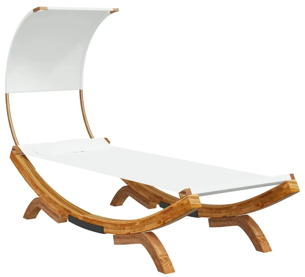 vidaXL Loungebed met luifel 100x200x126 cm massief gebogen hout crème