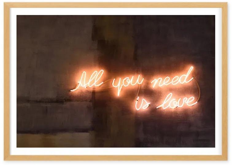 All You Need Is Love neon typografie, ingelijste print, A2, meerkleurig