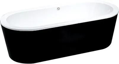 Ligbad Vrijstaand Black-White Ovaal 80x178x55cm Glasvezelversterkt Hoogwaardig Acryl Glans Zwart/Wit met Badwaste en Overloop