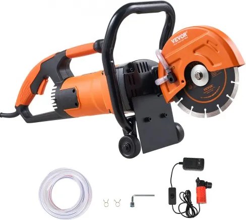 VEVOR Elektrische betonzaag, 180 mm, zware cirkelzaag 2000 W, zaagdiepte 63 mm, nat/droog schijfzaag met waterleiding, waterpomp, zaagblad, voor steen en baksteen