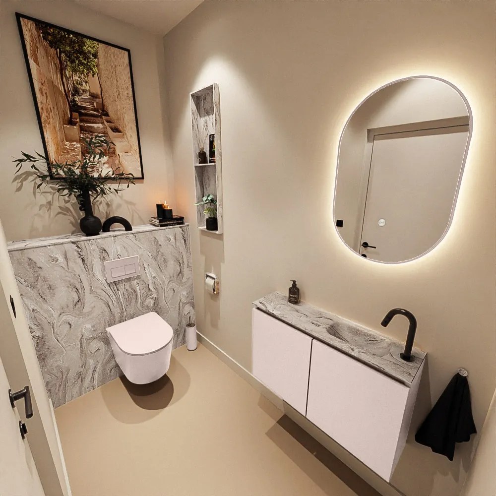 Mondiaz Ture DLux toiletmeubel 80cm rosee met wastafel glace rechts met kraangat