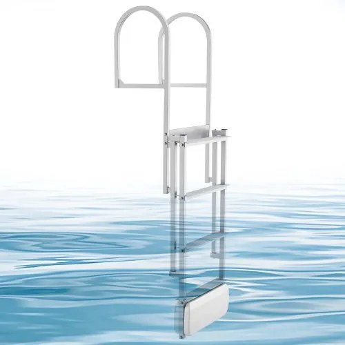 VEVOR Uitschuifbare aanlegsteigerladder, bootladder met 4 antislip treden, brede pedalen en leuning, draagvermogen van 227 kg, telescopische ladder van aluminiumlegering voor aanlegsteigers, zwembaden, meren en boten.
