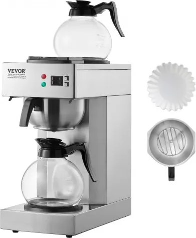 VEVOR Commerciële filterkoffiemachine 12 kopjes, koffiezetapparaat met 2 glazen karaffen en 2 warmhoudplaten, opschenkkoffiezetapparaat van roestvrij staal voor restaurant, kantoor en café