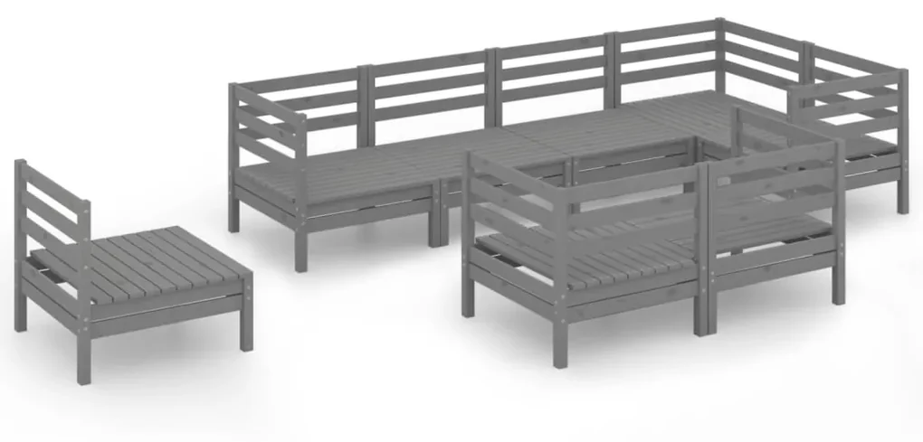 vidaXL 8-delige Loungeset massief grenenhout grijs