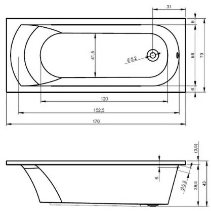 Riho Miami bubbelbad 170x70cm links wit glans met 6 + 4 + 2 hydrojets