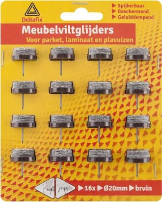 Deltafix Meubelviltglijders 20mm - Bruin - 16 Stuks met nagel
