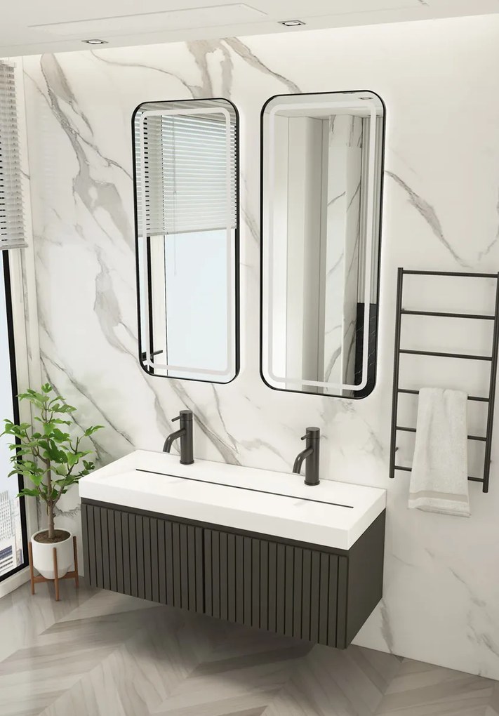 Fontana Houston zwart badkamermeubel 120cm ribbelfront 2 kraangaten