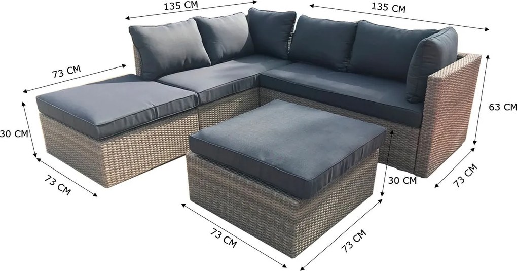 Baratti Hoek Loungeset Amalia - Antraciet & Grijs - Wicker - Baratti