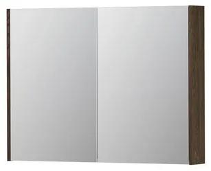 INK SPK2 Spiegelkast - 100x14x74cm - 2 deuren - dubbelzijdige Spiegel - schakelaar en stopcontact - eiken Massief eiken Charcoal 1105328