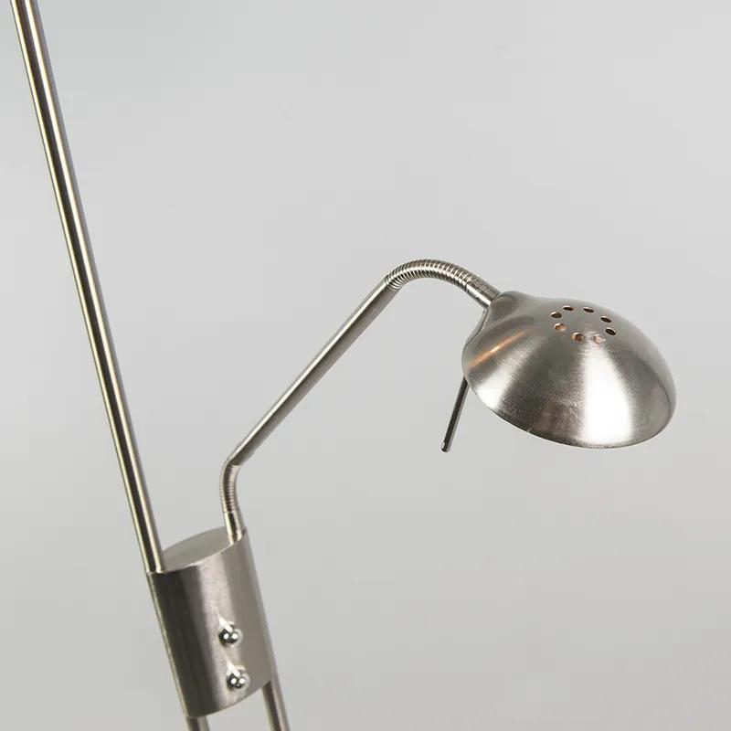 Moderne vloerlamp met dimmer staal en grijs met verstelbare leesarm - Luxor Modern E27 rond Binnenverlichting Lamp