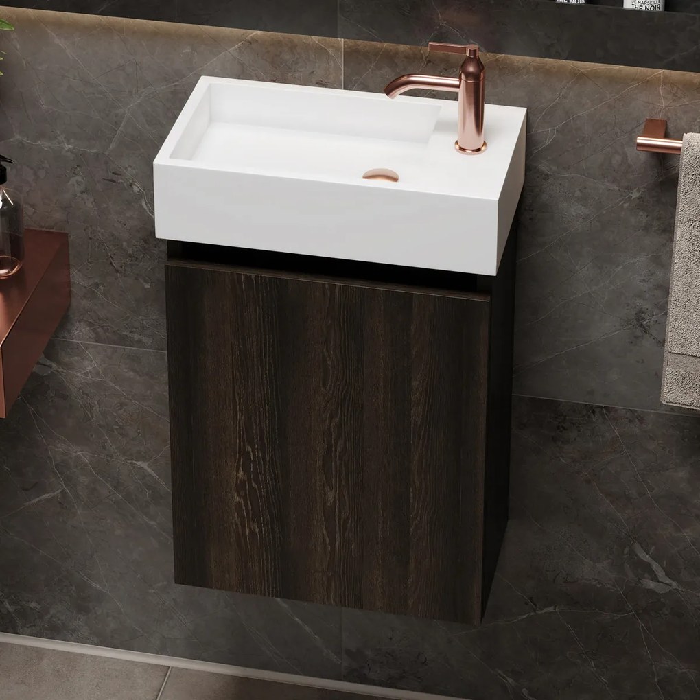 Fontana Alaska toiletmeubel kasteel bruin 40x22cm met solid surface fontein rechts