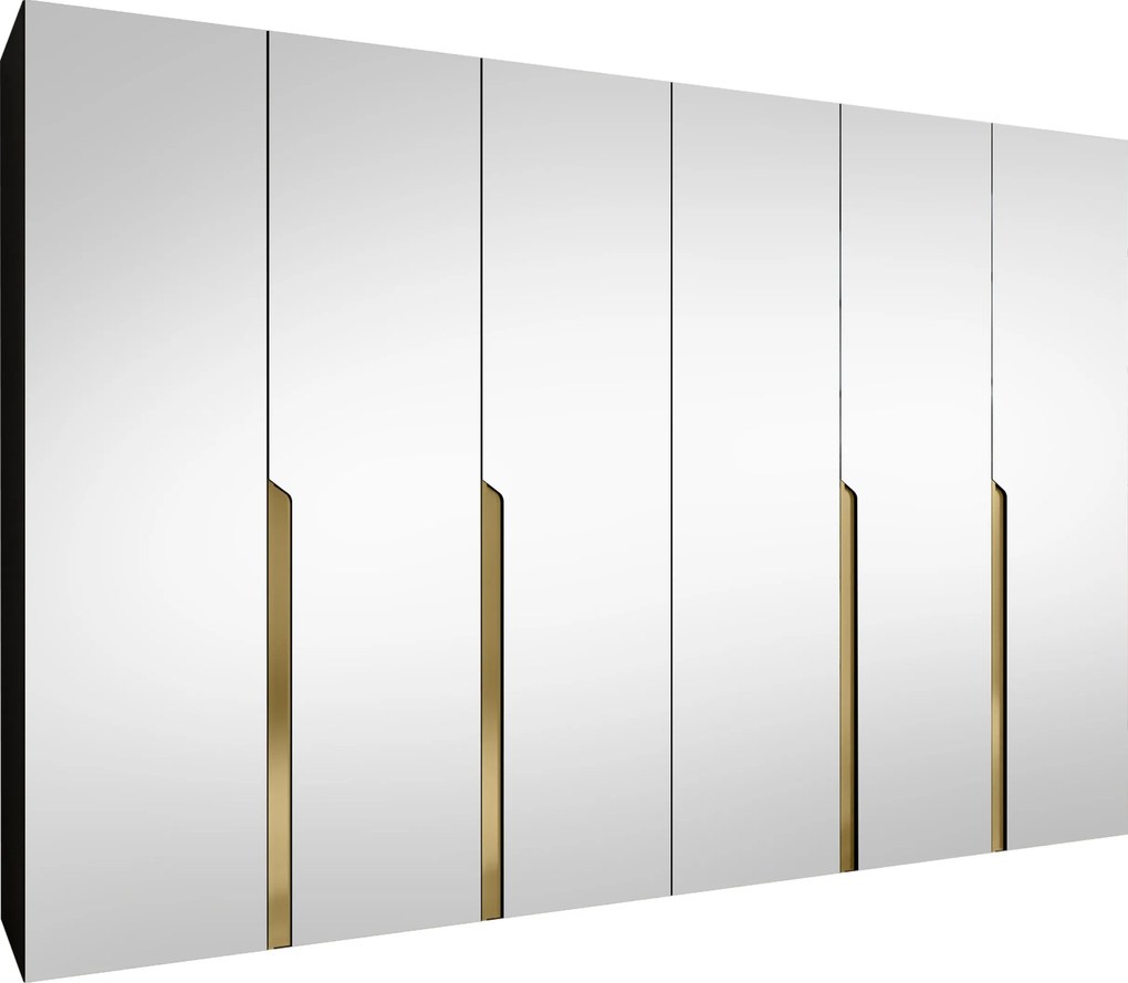 Kledingkast Hartford 593, Zwart, Gouden, 202x300x52cm, 210.5 kg, Kledingkast deuren: Met scharnieren