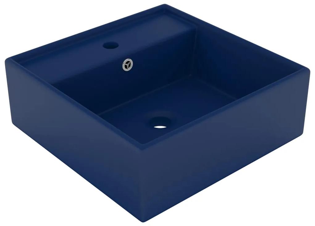vidaXL Wastafel met overloop vierkant 41x41cm keramiek mat donkerblauw
