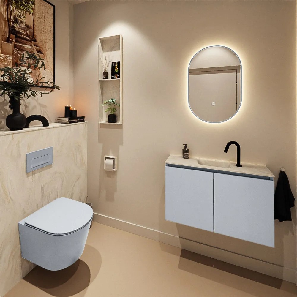 Mondiaz Ture DLux toiletmeubel 80cm clay met wastafel ostra midden met kraangat